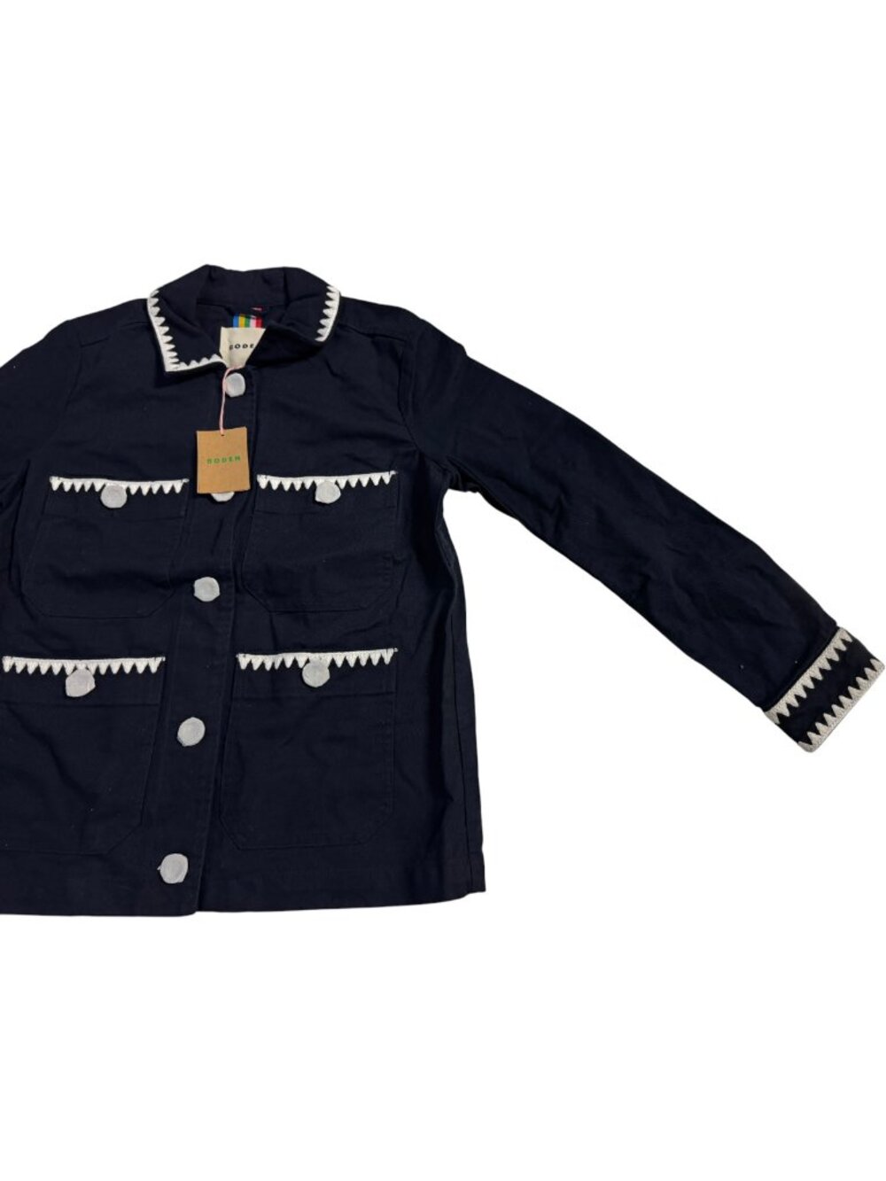 Boden Embroidered Utility Jacket Navy White Women's US 6 NWT Workwear Coat MSRP - Picture 3 of 10